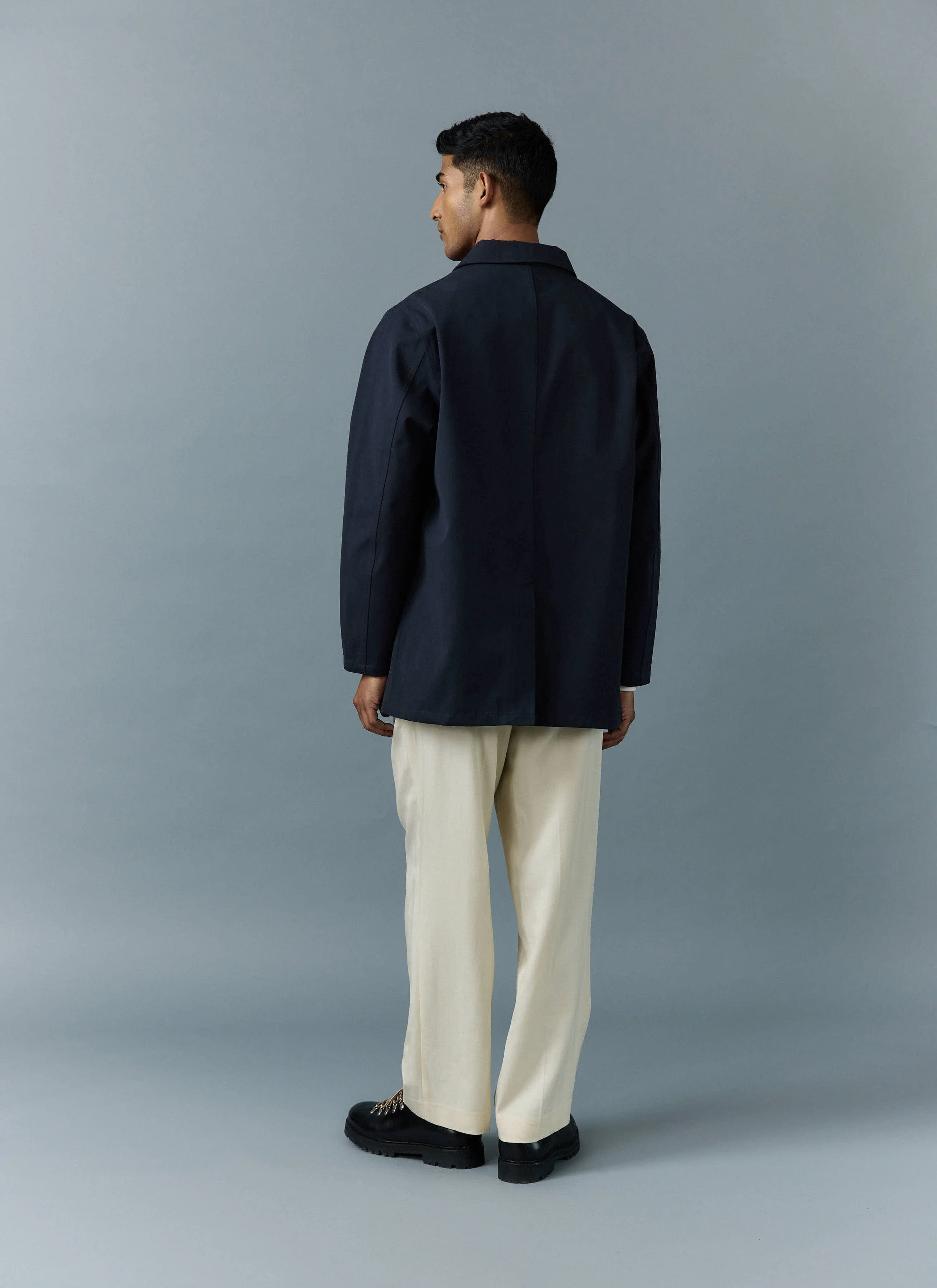 Men's Navy Sherlock Short Trench Coat | Waterproof | Midnight with Olive - Image 4